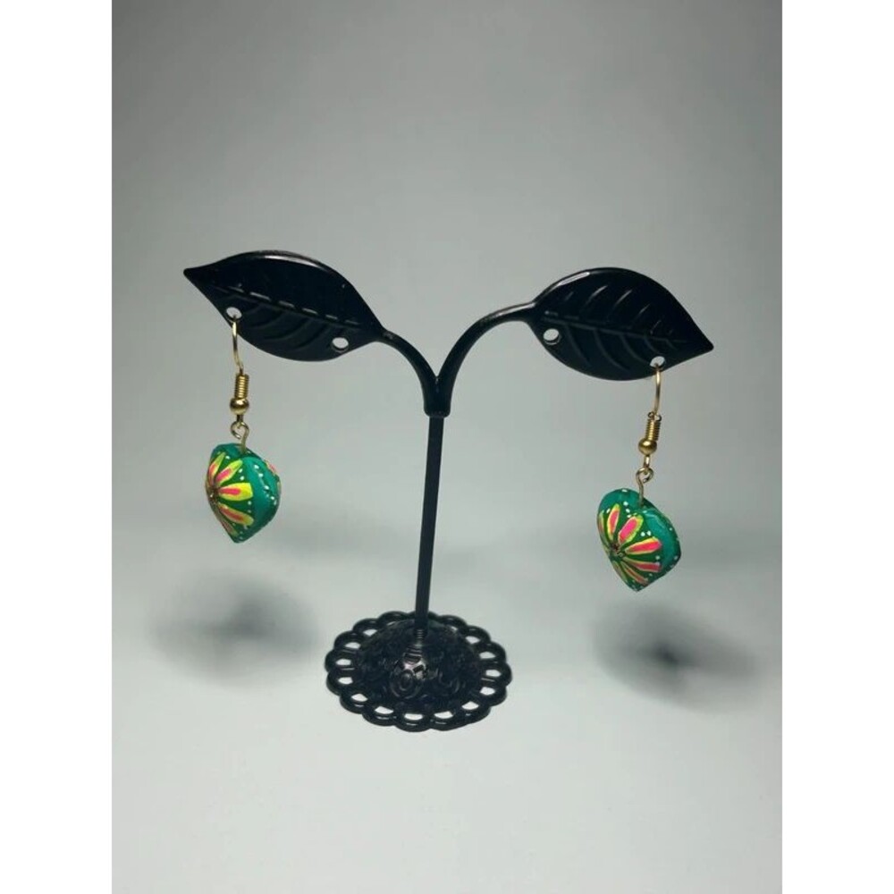 Handmade Heart Wood Earrings: Oaxacan Hand-Painted Jewelry